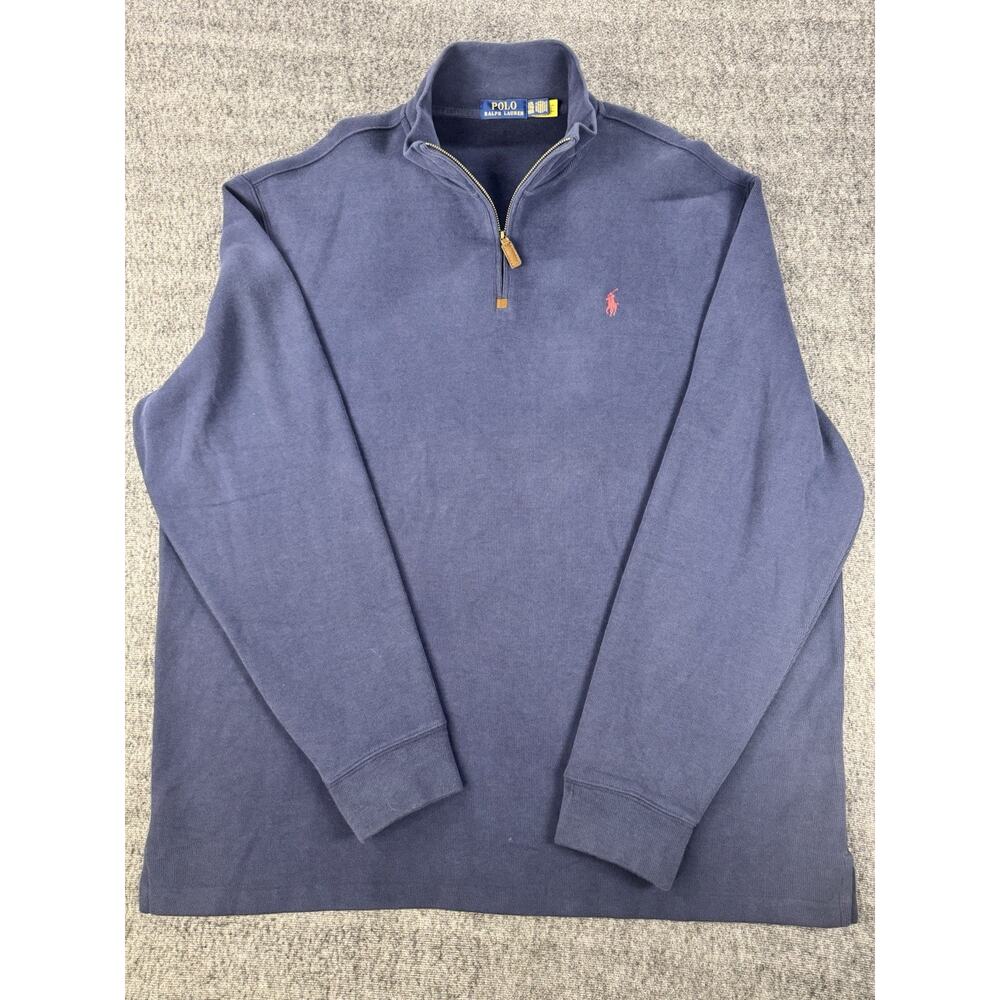Polo Ralph Laurens Mens Navy Blue 1/4 Zip Solid Blue Pullover Fleece Sweater 2X